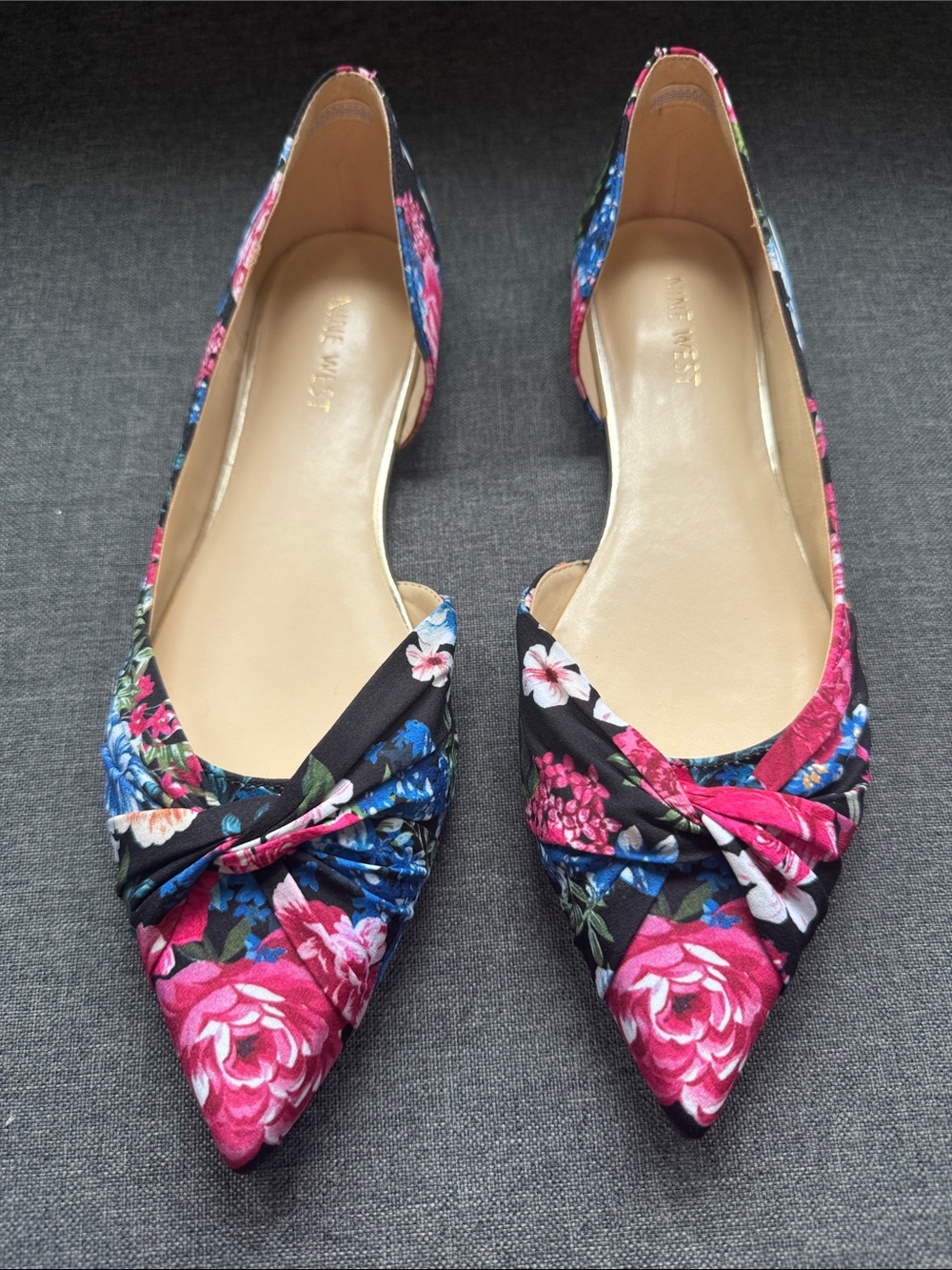 Title Nine Floral Pointed-Toe D'Orsay Flats - Pink & Blue